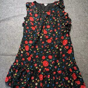 J. Crew Dress Women's Medium Black Floral Sleeveless Keyhole Neck Short